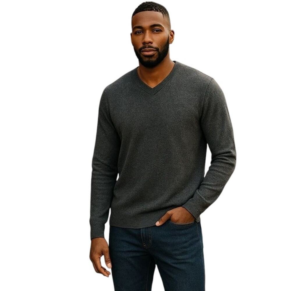 Club Room by Charter Club Men's 100% Wool V-Neck Sweater Heather Gray Size L